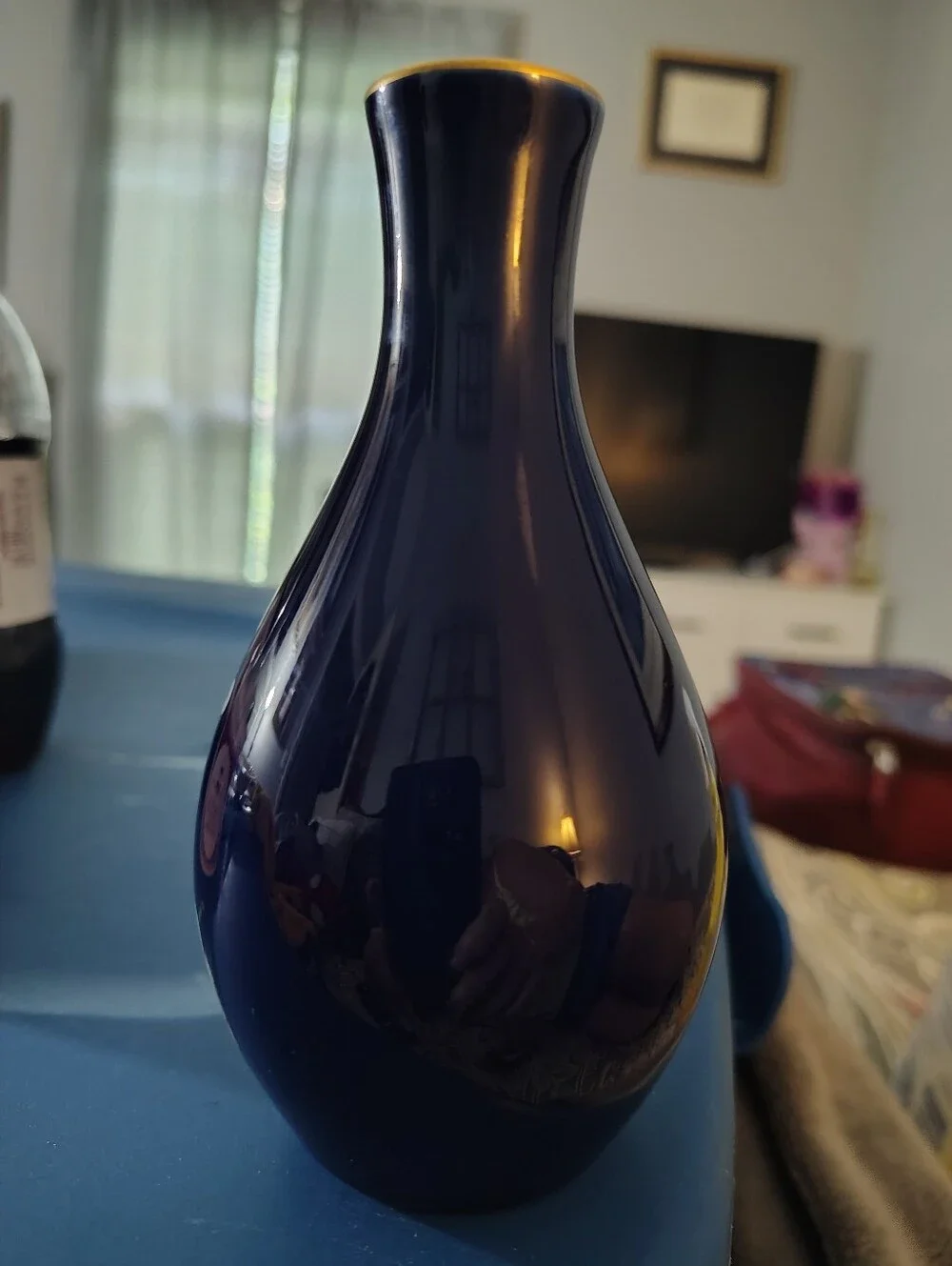 Fukagawa Porcelain Navy Blue Floral Bud Vase 5 Inch
